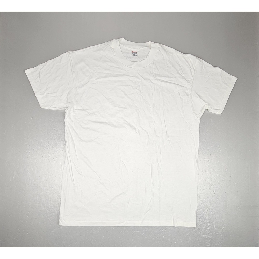 Vintage Hanes White Blank Tee T Shirt Mens 2XL White Single Stitch Crewneck NOS